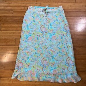 Y2K Crazy Horse Aqua Maxi Ruffle Skirt with Pastel Paisley Accents Mermaidcore